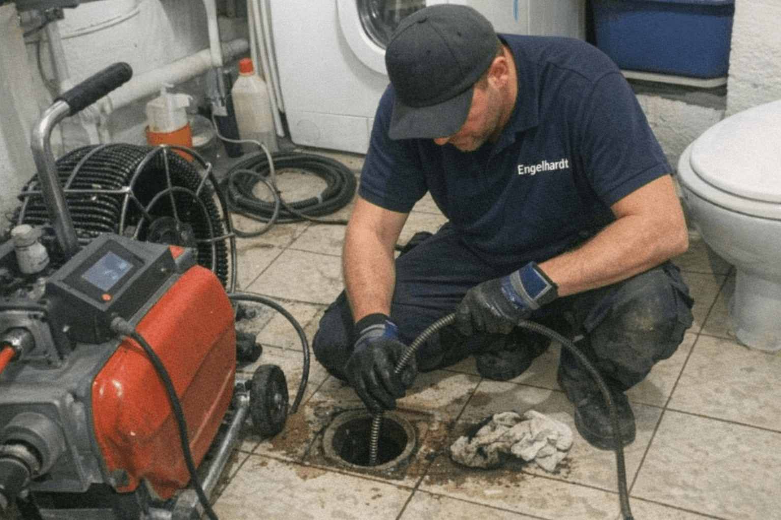 Unser Team beim Abfluss reinigen im Einsatz